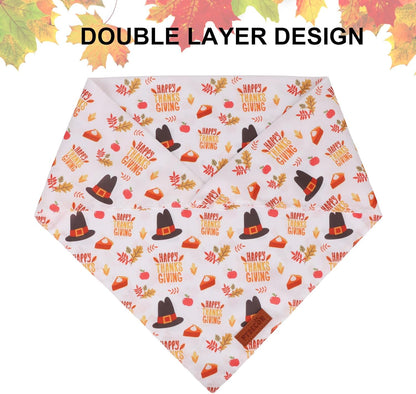 PTDECOR Thanksgiving Fall Dog Bandanas, Orange White Reversible Holiday Pet Scarf, Happy