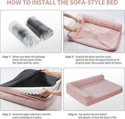 BFPETHOME Orthopedic Dog Beds for Large Dogs-Waterproof Sofa Dog Bed with Removable Washable Cover