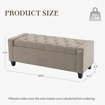 Ottoman with Storage, 48.8" Fabric Storage Ottoman Bench with Hinge, Bedroom Bench, Upholstered