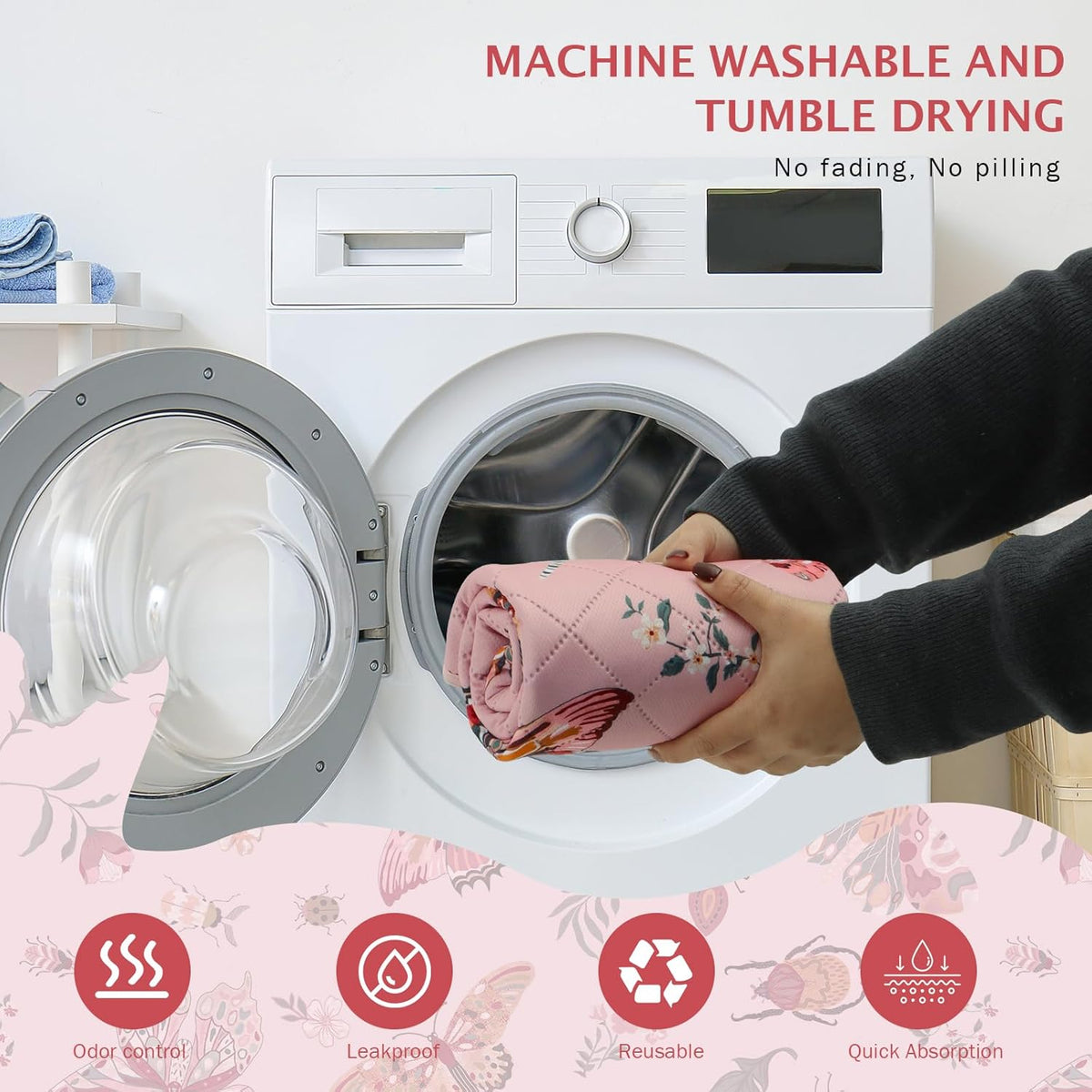 IEUUMLER Washable Pee Pads for Dogs, 2 Pack Insect Pattern Reusable Waterproof Puppy Potty Pads