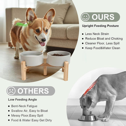 SPUNKYJUNKY Elevated Dog Bowls Ceramic, 6.1'' Dogs and Cat Food Water Bowls Raised with Non-Slip