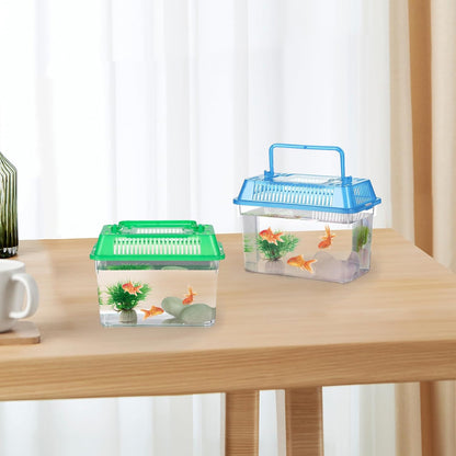 NOLITOY 4pcs Mini Fish Tank, Plastic Fish Box Breeding Case with Handle Desktop Reptile Carrier
