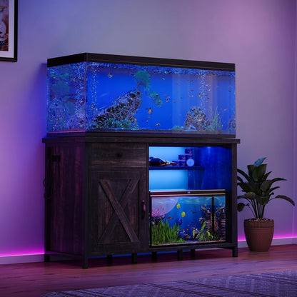 4ever2buy 55 Gallon Fish Tank Stand with LED Light & Power Outlets, 55-75 Gallon Aquarium Stand
