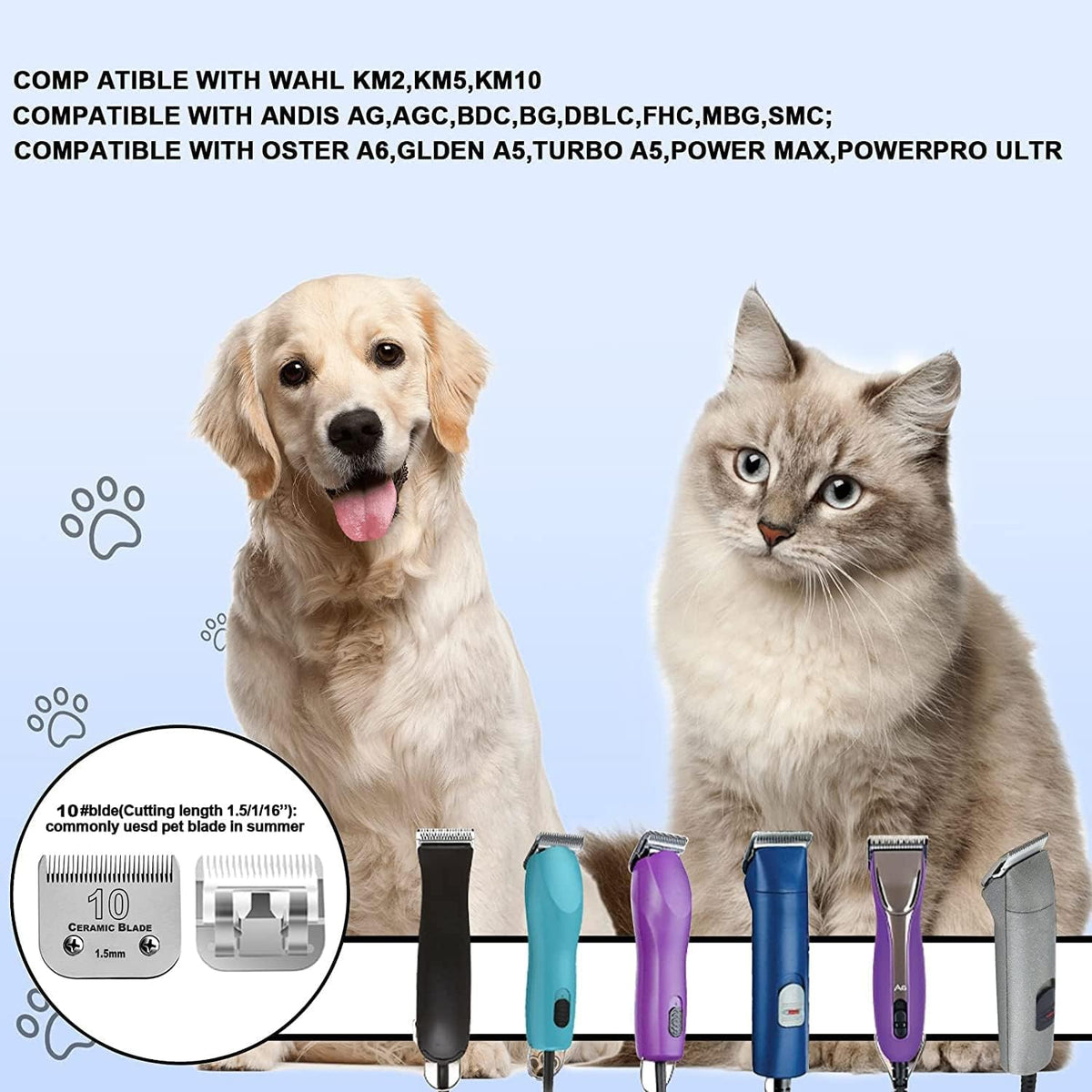 7Pack 10 Blades Dog Grooming Replacement Blades Compatible with Andis Pet Clipper/Oster A5/Wahl KM