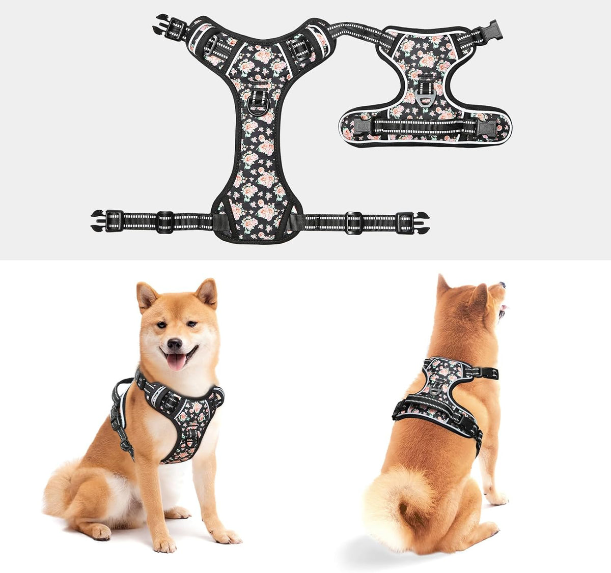 Timos No Pull Dog Harness,NO Need Go Over Dogs Head 3 Snap Buckles Reflective Oxford No Choke