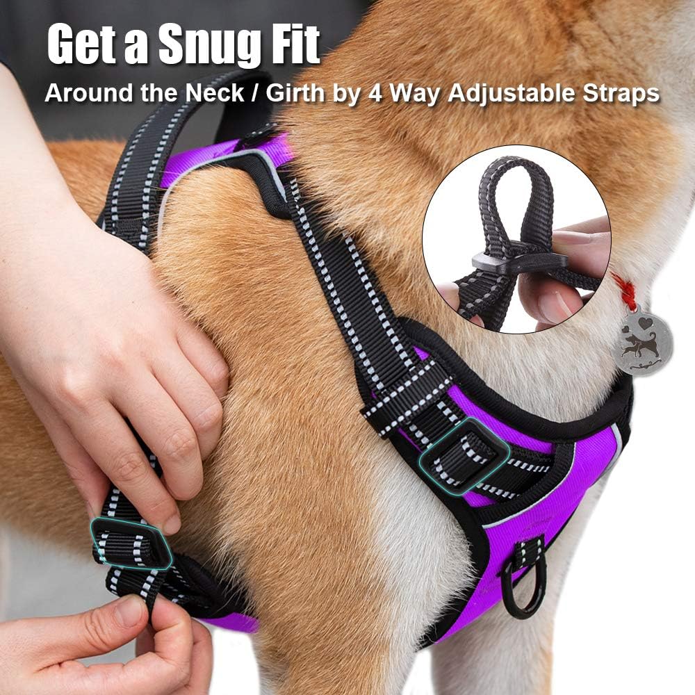 PoyPet No Pull Dog Harness, Reflective Comfortable Vest Harness with Front & Back 2 Leash
