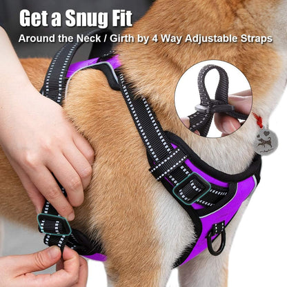 PoyPet No Pull Dog Harness, Reflective Comfortable Vest Harness with Front & Back 2 Leash