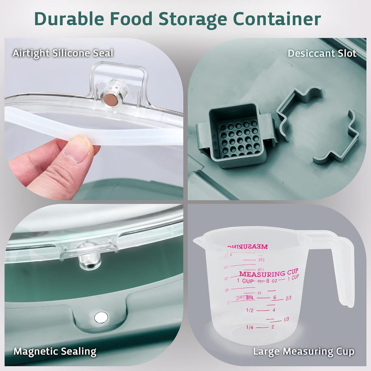 Rice Storage Containers, Collapsible 20 to 30Lbs Food Storage Bin Dispenser with Rolling Wheel and
