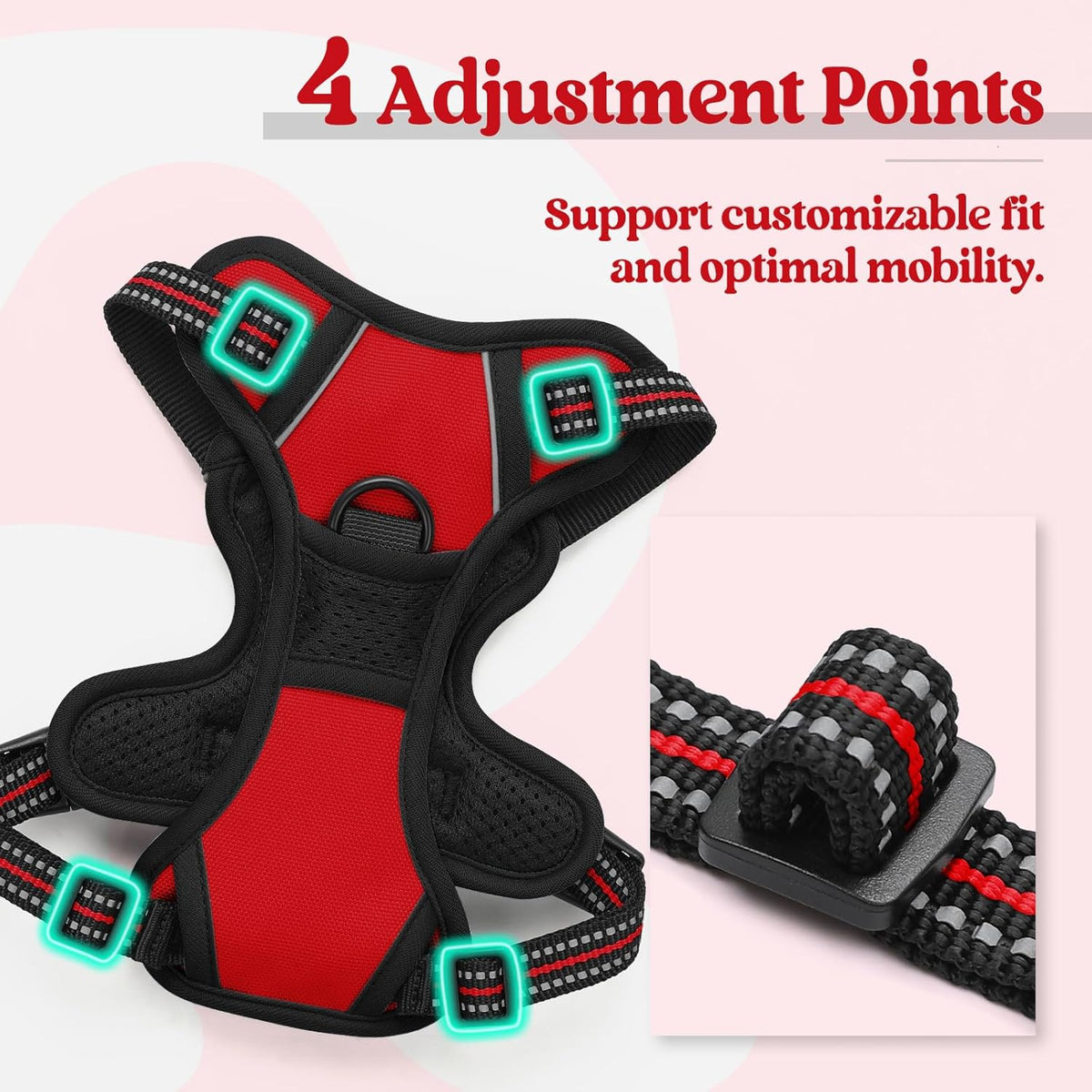 rabbitgoo Dog Harness No Pull with 2 Leash Clips, Adjustable Soft Padded, Reflective Oxford No