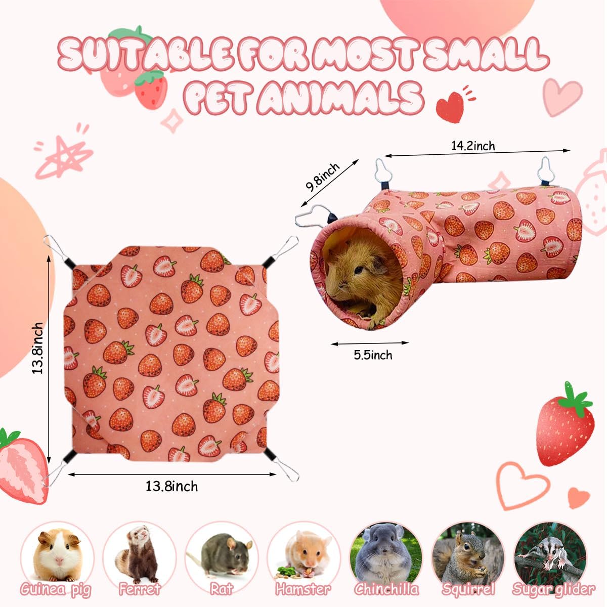 LYART Guinea Pig Rat Ferret Hammock & Warm Bed - Small Pet Hideout Tunnel Cave Hanging Bunkbed