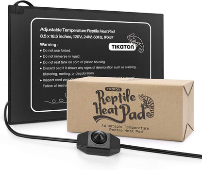 Tikaton Reptile Heat Pad - Adjustable Temperature Under Tank Heater for 10-20gal/30-40gal Tank