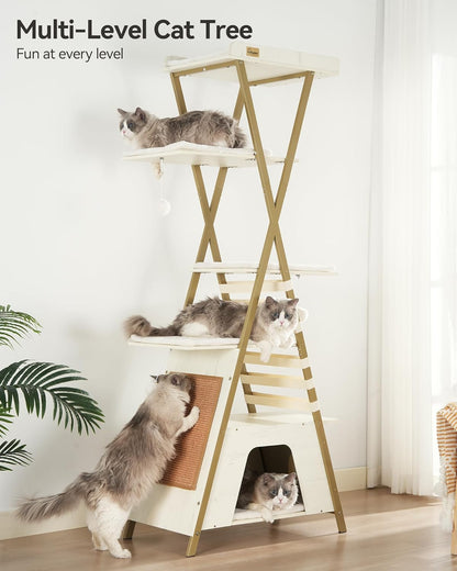 FourFurPets 72.4" Cat Tree, Modern Cat Tower for Indoor Cats, Multi-Level Cat Condo with Caves