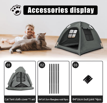 Grey Cat Tent House、Cat's Nest, Portable Indoor/Outdoor Pet Tent House for Cats, Puppies and Other
