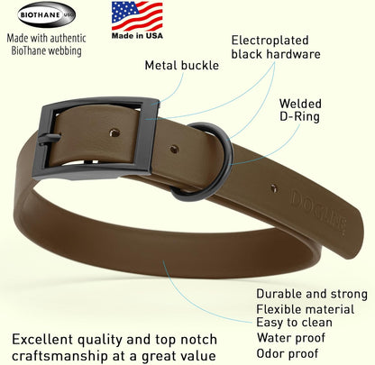Dogline Biothane Waterproof Dog Collar Strong Coated Nylon Webbing with Black Hardware Odor- Proof