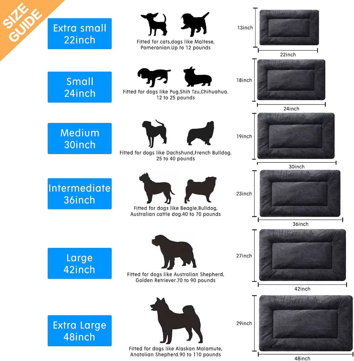 Extra Small Dog Bed - Soft Crate Pad, Washable & Anti-Slip, Dark Gray, 22 inch