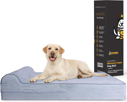 KOPEKS Orthopedic Memory Foam Dog Bed 7" Inch Thick Extra Large Dog Bed With Pillow Grey