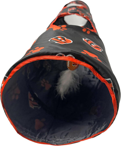 NFL Cincinnati Bengals Cat Tunnel Tube Toy with Plush Football Catnip and Feathers Collapsible