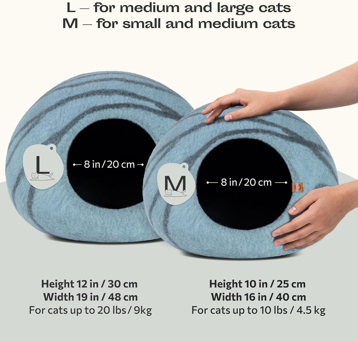 MEOWFIA Cat Cave – Premium Felt Cat Bed for Indoor Cats, Handmade 100% Merino Wool (Aquamarine