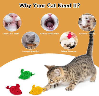 Retro Shaw Catnip Toys Crochet Mice Cat Toys,3 Pcs Yarn Cat Nip Mouse Animals Toy,Safe Teeth