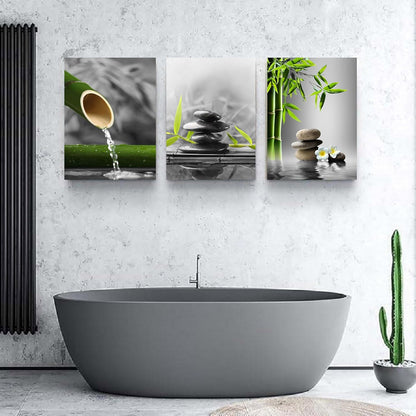 Yxbhhym-Bathroom Decor Black and White Zen Wall Art Gray Green Room Decor Zen Poster Canvas