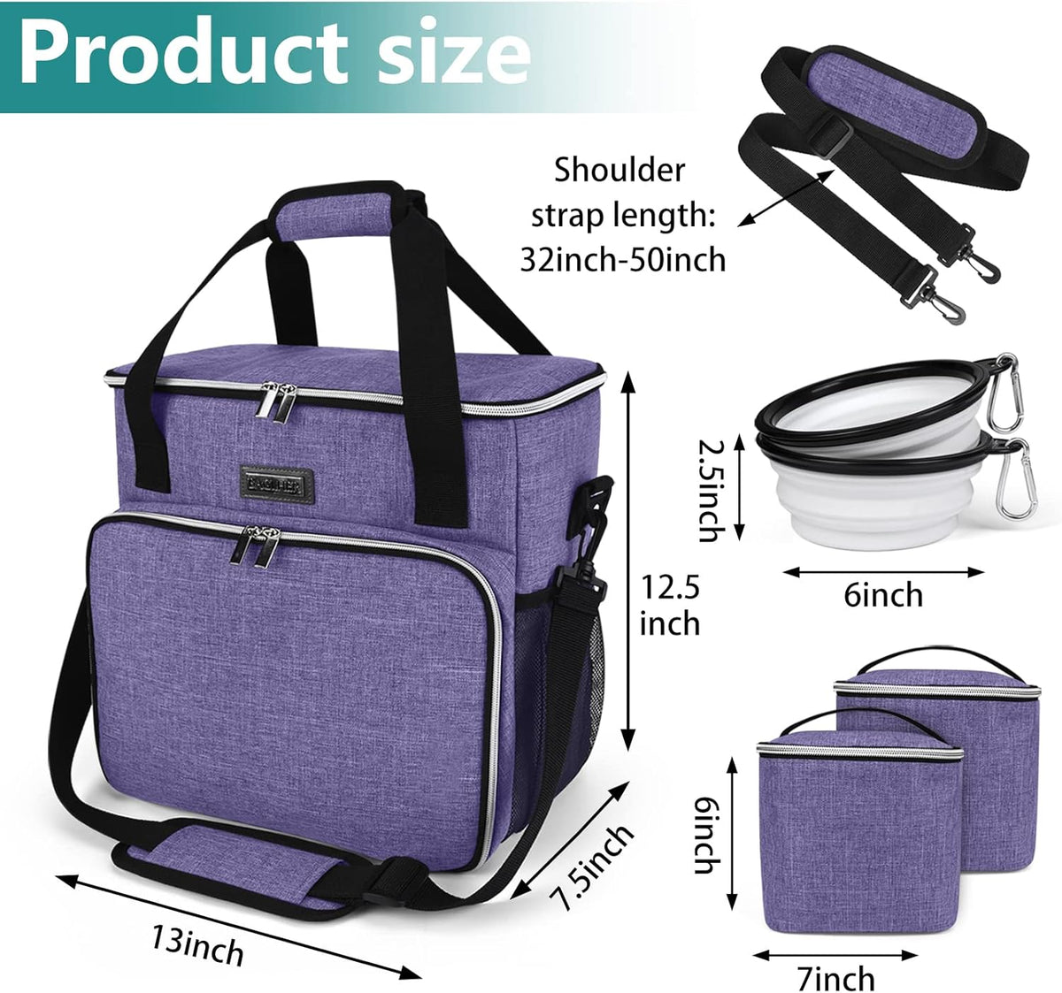 BAGLHER Dog Travel Bag, Pet Travel Bag (ALL Pet Travel Supplies), With 2 Pet Food Containers and 2