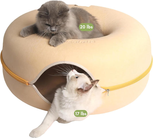 Cattasaurus Peekaboo Cat Cave for Multiple & Large Cats Up to 30-45 Lbs, Scratch Detachable &