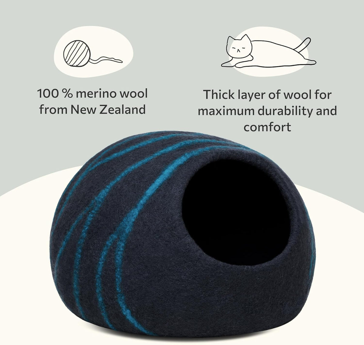 MEOWFIA Cat Cave – Premium Felt Cat Bed for Indoor Cats, Handmade 100% Merino Wool (Large, Black