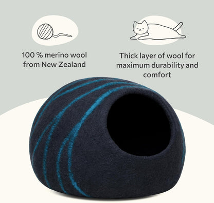 MEOWFIA Cat Cave – Premium Felt Cat Bed for Indoor Cats, Handmade 100% Merino Wool (Large, Black