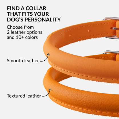 CollarDirect Rolled Leather Dog Collar, Soft Padded Round Puppy Collar, Handmade Genuine Leather