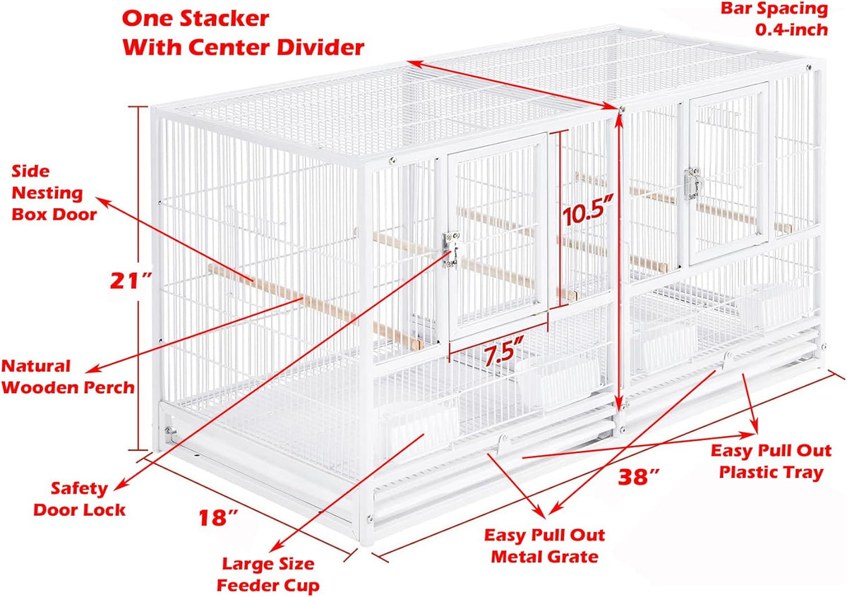 Combo Breeding Stacker Center Divided Breeder Bird Flight Double Rolling Cage with Side Breeding
