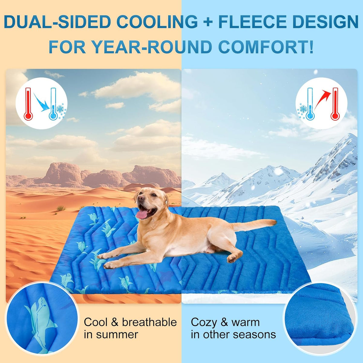 BEAUTYZOO Dog Cooling Mat- Upgraded Thicken Cooling Mat for Large Dogs Reversible(Cool & Warm) Pet