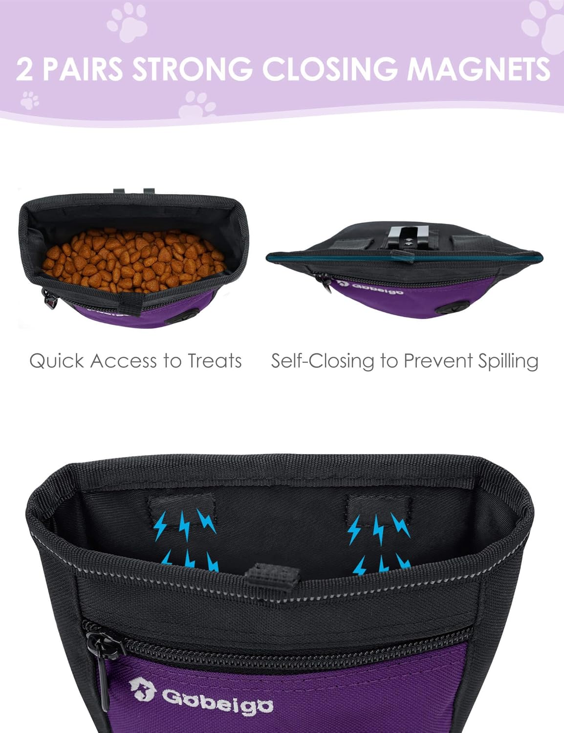 Gobeigo Dog Treat Pouch and Training Clicker, Upgrade Two Magnetic Closure to Prevent Spills, 2 Cup