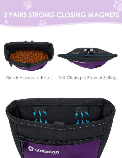 Gobeigo Dog Treat Pouch and Training Clicker, Upgrade Two Magnetic Closure to Prevent Spills, 2 Cup