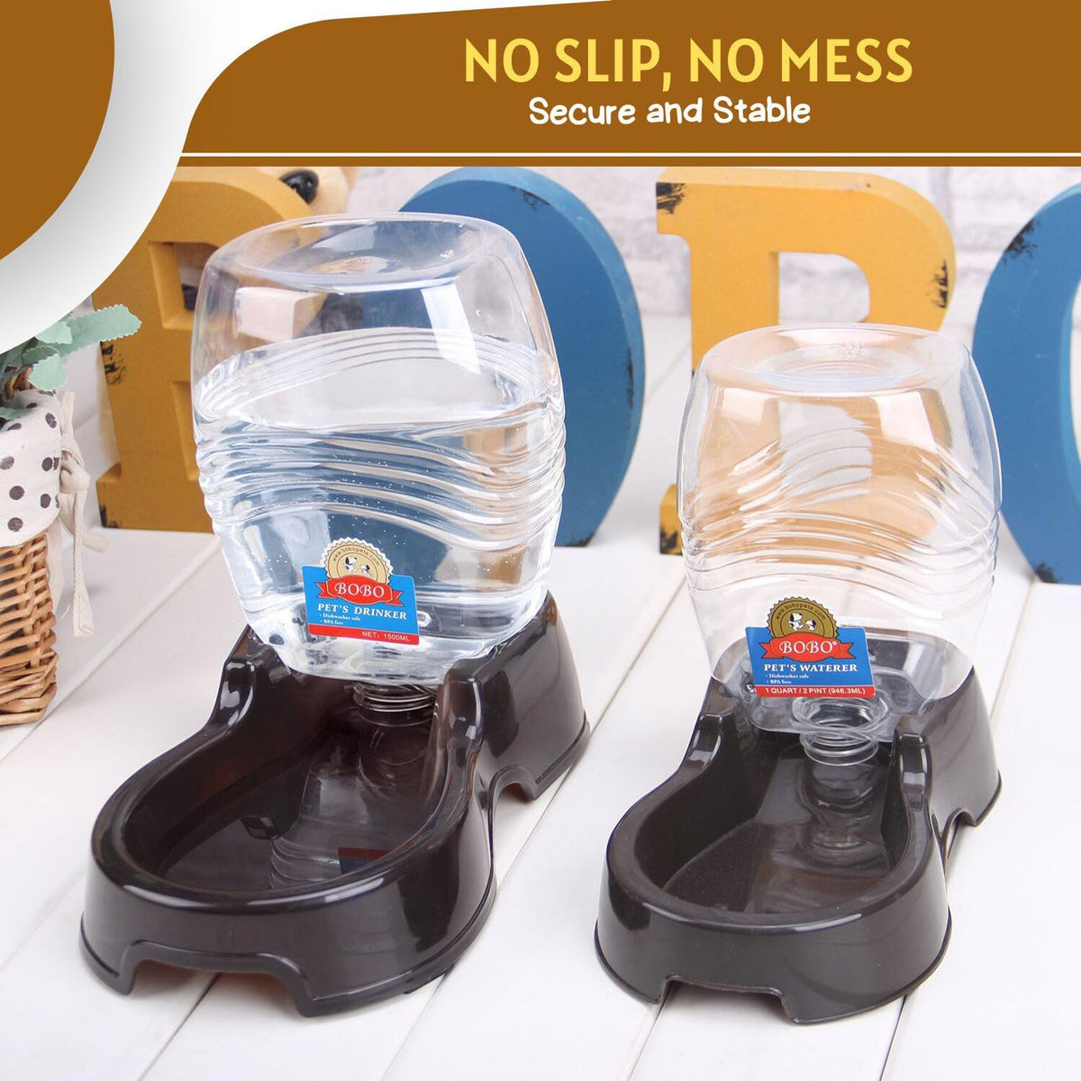 Flexzion Automatic Gravity Pet Waterer for Cat & Dog - Non-Skid & Easy-Clean Auto Replenish Water