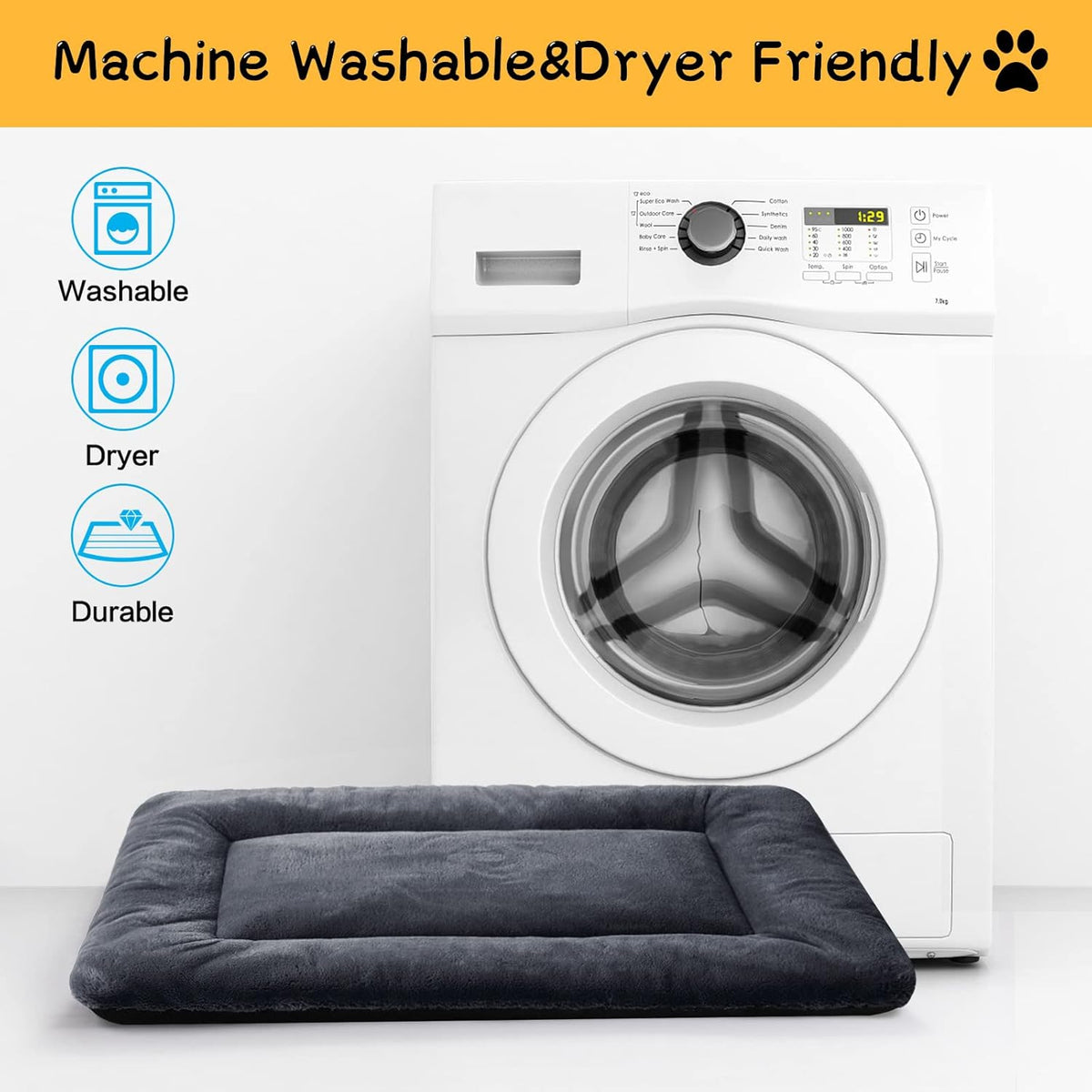 Extra Small Dog Bed - Soft Crate Pad, Washable & Anti-Slip, Dark Gray, 22 inch