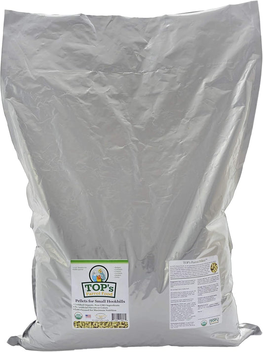 TOP's Parrot Food Bird Pellets for Small Hookbills - Non-GMO, Peanut Soy & Corn Free, USDA Organic