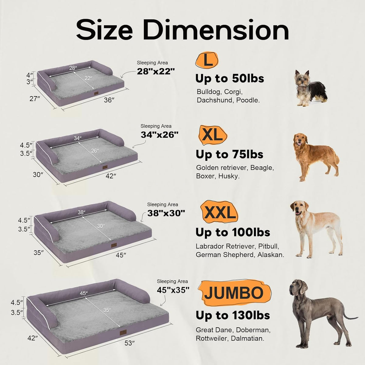 Orthopedic Large Dog Bed Washable, Orthopedic Dogs Bed with Removable Bolsters, Washable Dog Beds