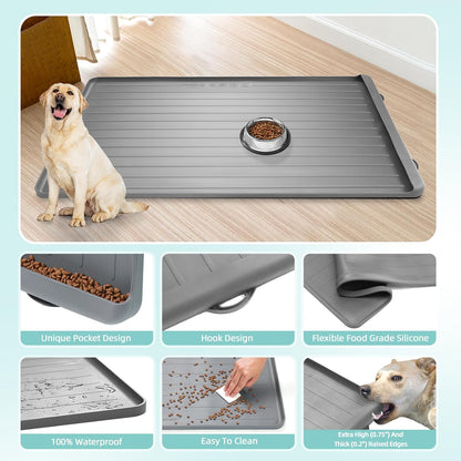 Dog Mat for Food and Water - 39.4" x 27" Large Pet Feeding Mats with Residue Collection Pocket