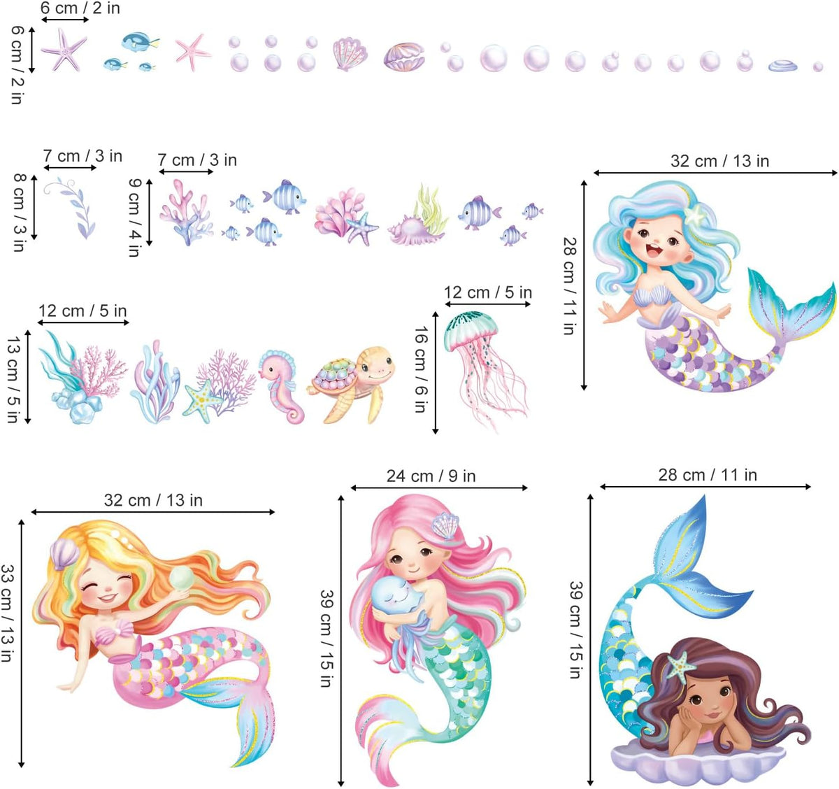decalmile Under The Sea Mermaid Wall Decals Ocean Fish Starfish Turtle Wall Stickers Baby Nursery