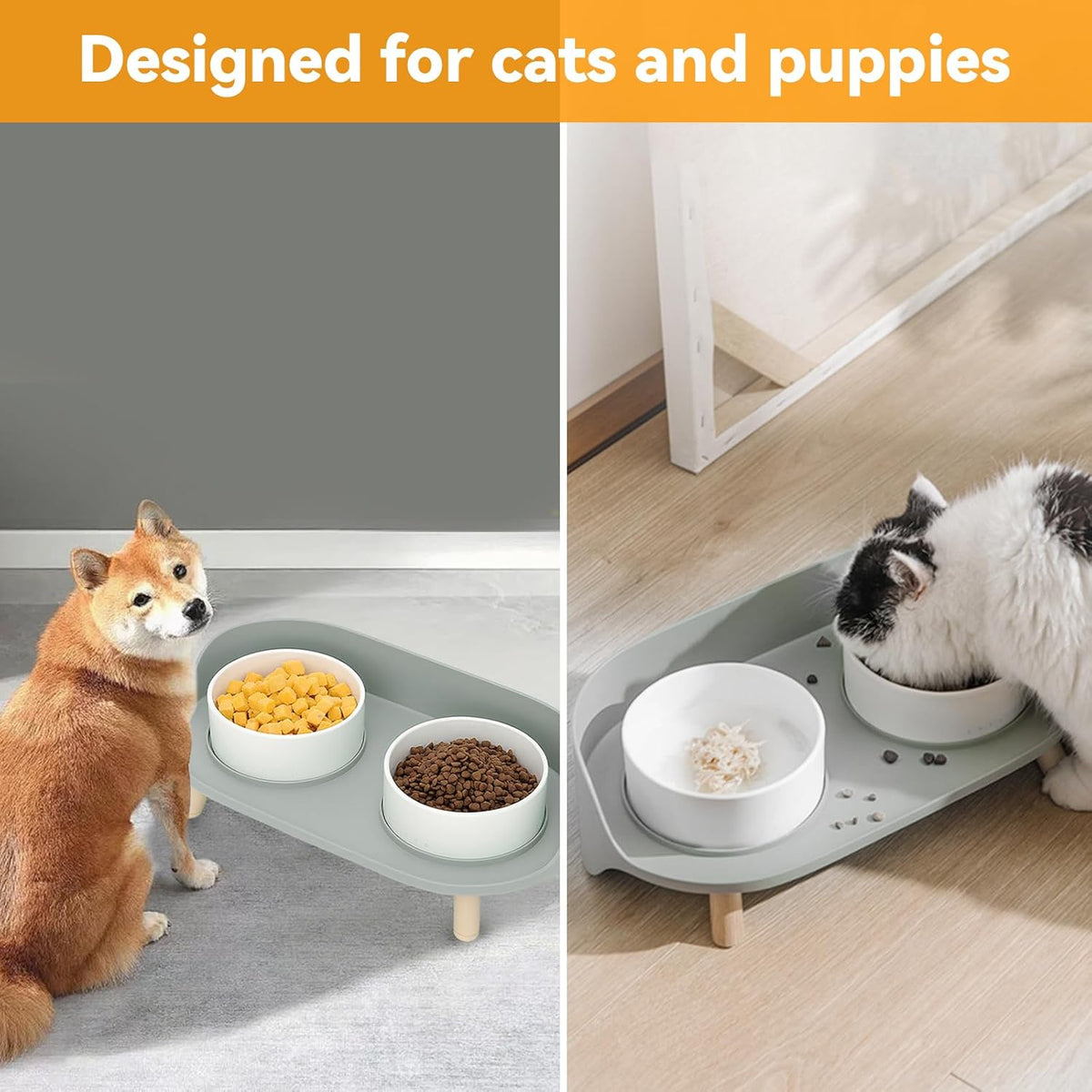 Elevated Dog Bowls Set, Ceramic Pet Food & Water Bowls with Non-Slip Stand, No Spill Design for