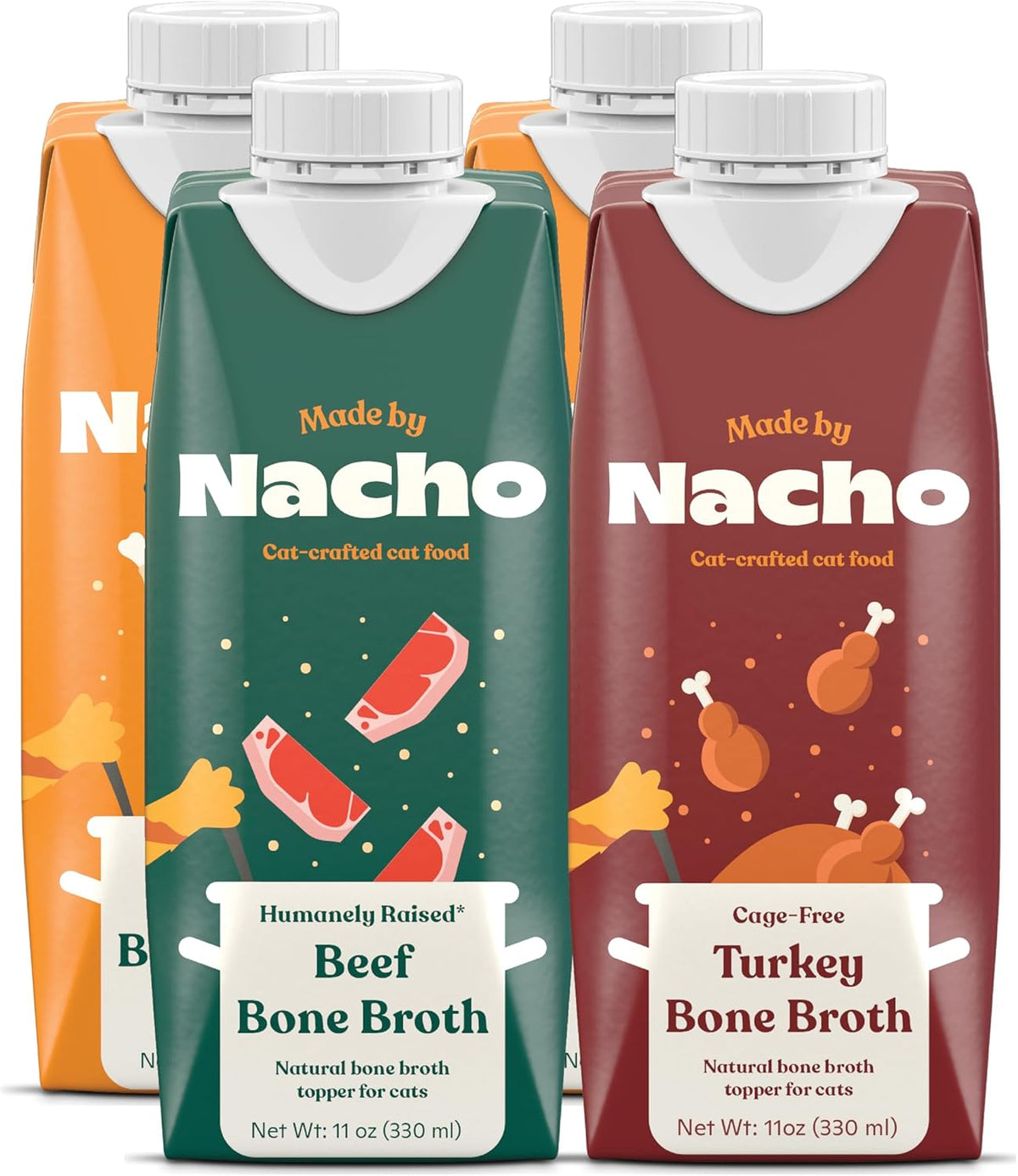 Made by Nacho Bone Broth Cat Food Topper for Hydration and Picky Eaters - Add Protein and Flavor to