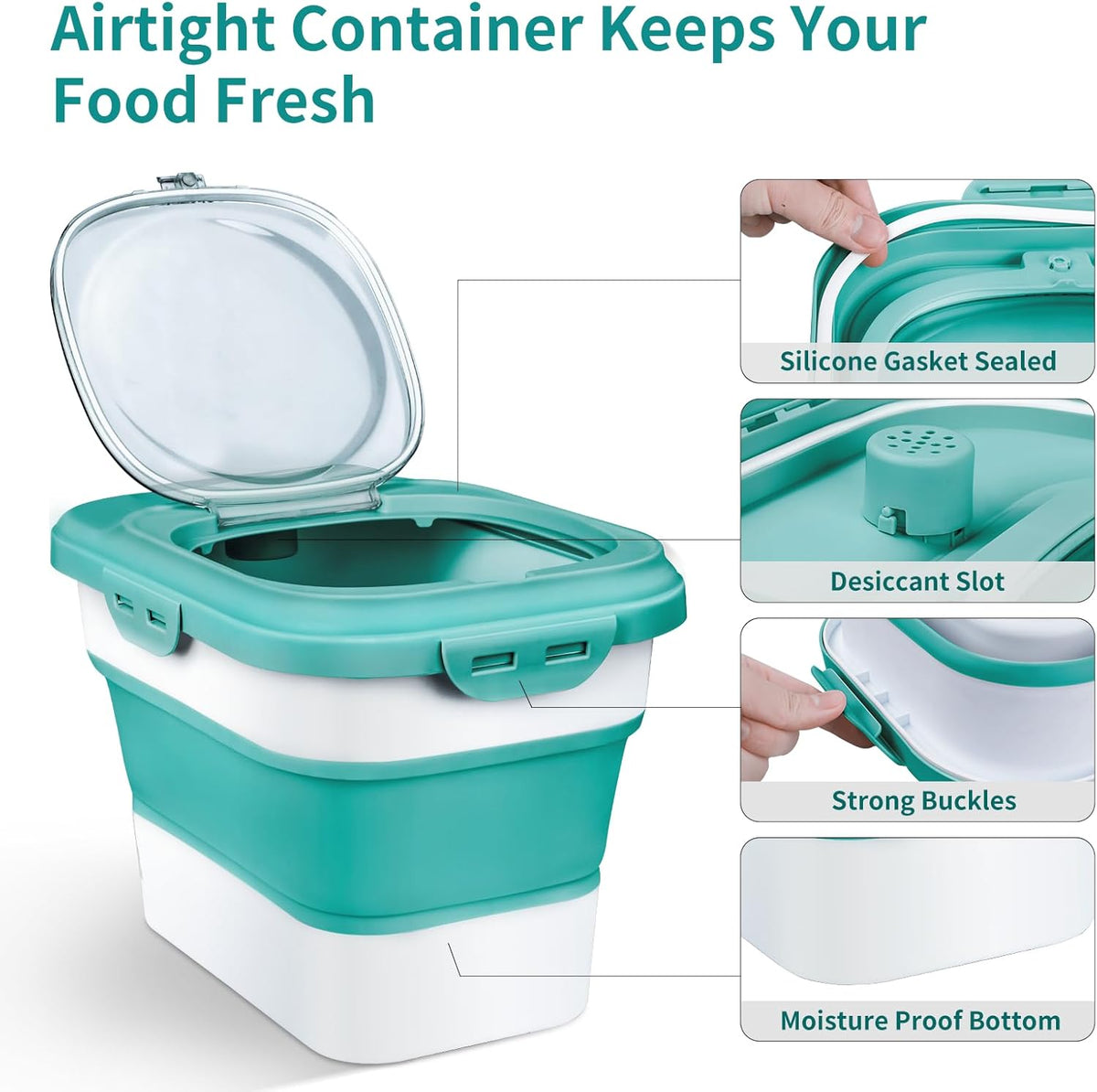 Rice Storage Container, Collapsible Airtight Food Storage Containers 6-20 Lbs, Rice Dispenser with