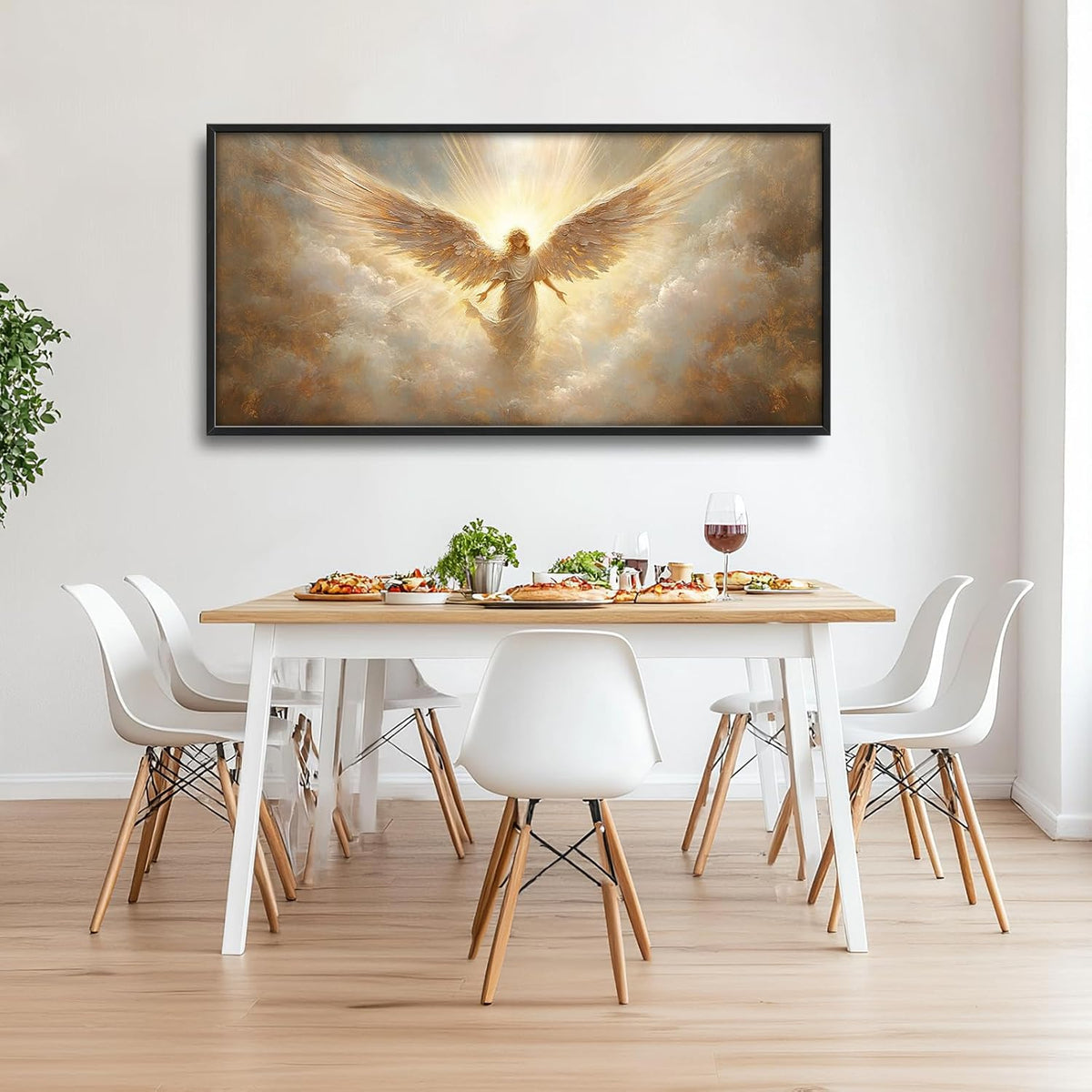 Large Angel Wall Art for Living Room, Framed Oversized Angel Wing Wall Decor Fantasy Sky Clouds