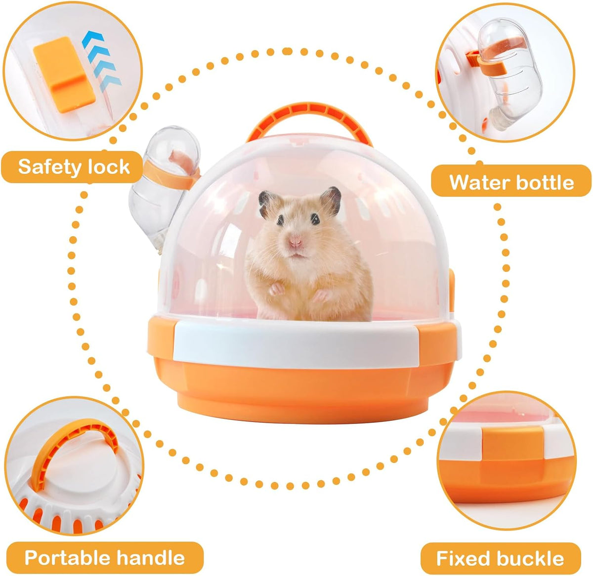 Hamster Carrier Cage with Water Bottle,Portable Dwarf Hamster Travel Carrier Plastic Guinea Pig