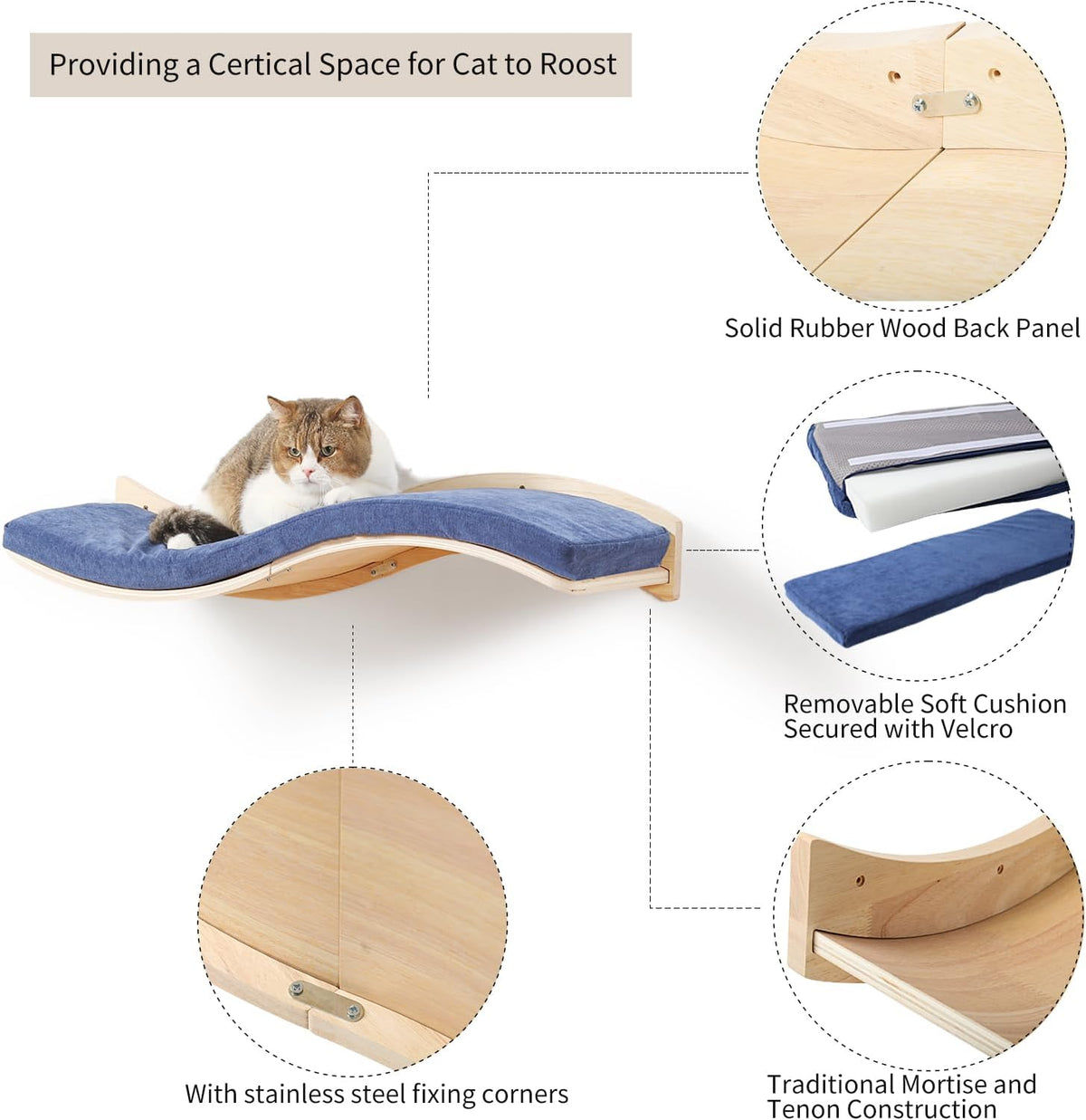 Cat Wall Shelves for Large Cats - Wall Mounted Furniture with Comfortable Cushion, Perfect Perch