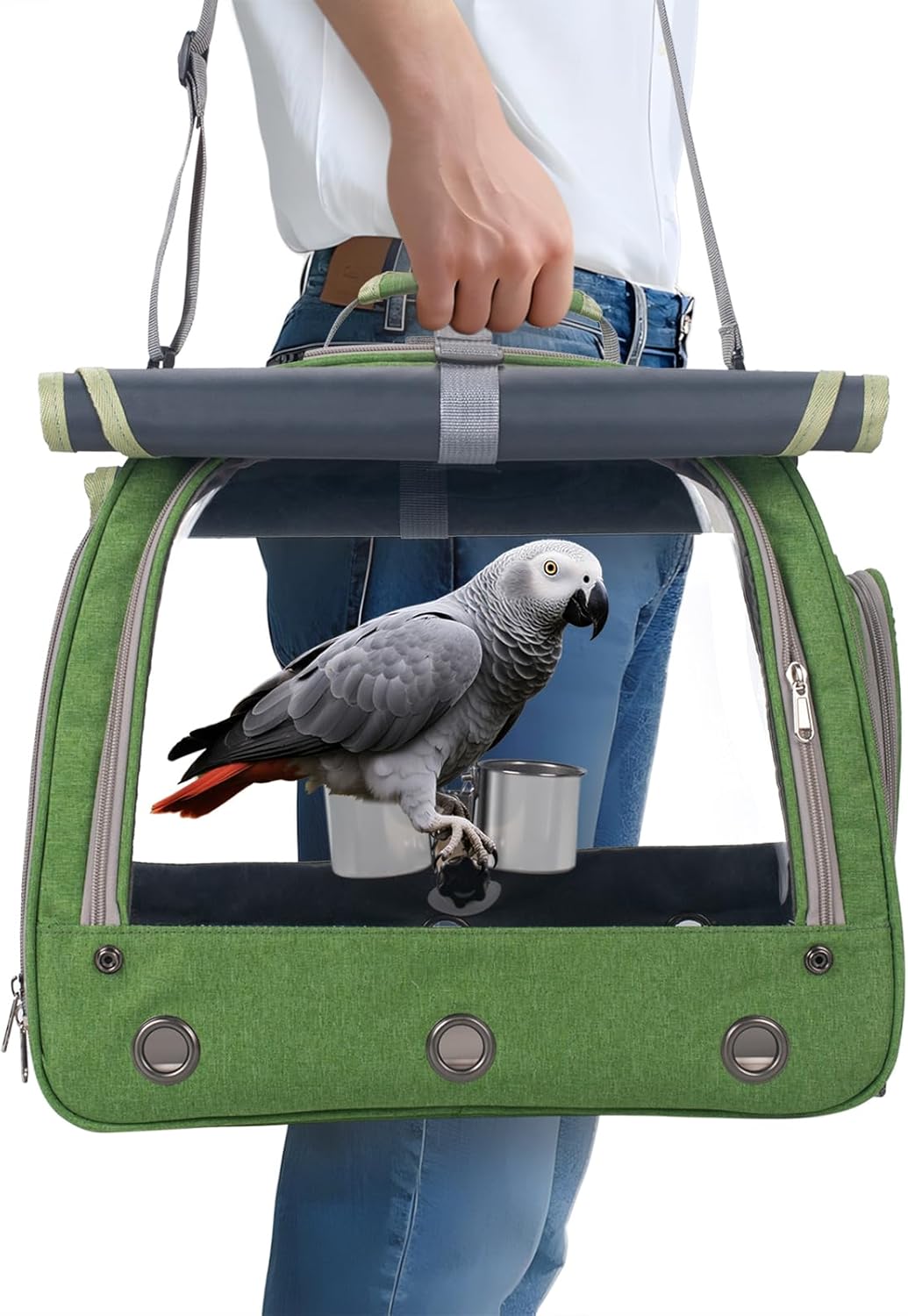 Bird Carrier Parrot Travel Cage with Perch, Food Bowl, Tray and Breathable Clear Window, Bird