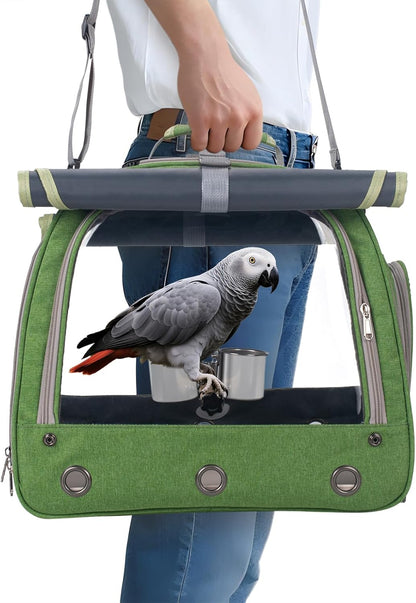 Bird Carrier Parrot Travel Cage with Perch, Food Bowl, Tray and Breathable Clear Window, Bird