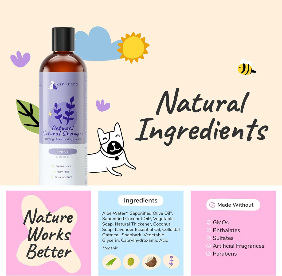 kin+kind Oatmeal Shampoo Lavender for Dogs & Cats Natural Dog Shampoo for Itchy & Sensitive Skin