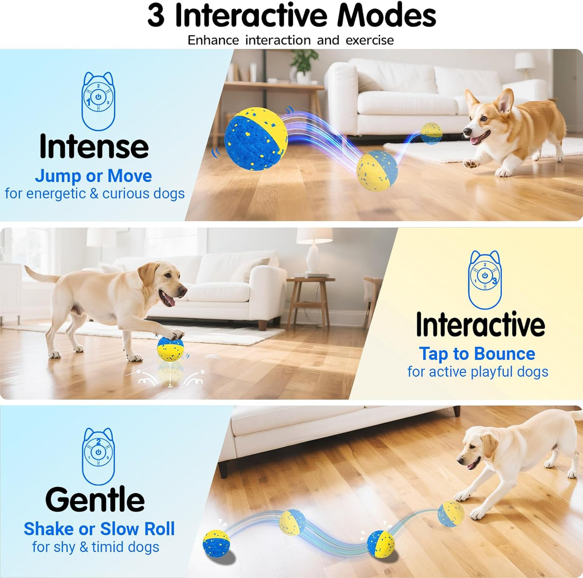 Dog Ball Smart Interactive Dog Toy with Remote Control,Automatic Moving,Bouncing and Rotating 3