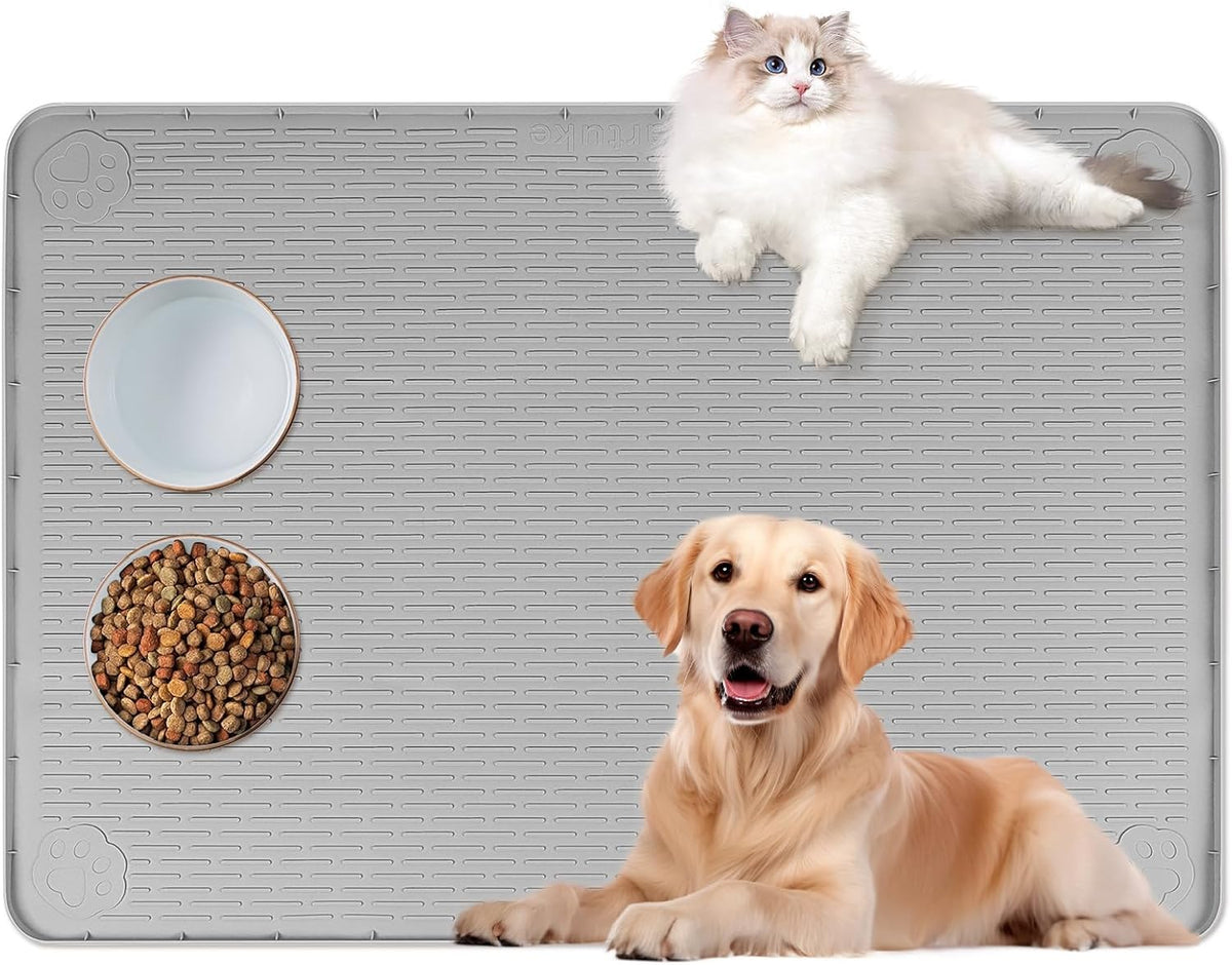 Cat Food Mat, 40" x 28" Extra Large Silicone Pet Feeding Mat with Raised Edge Pet Placemat for Food